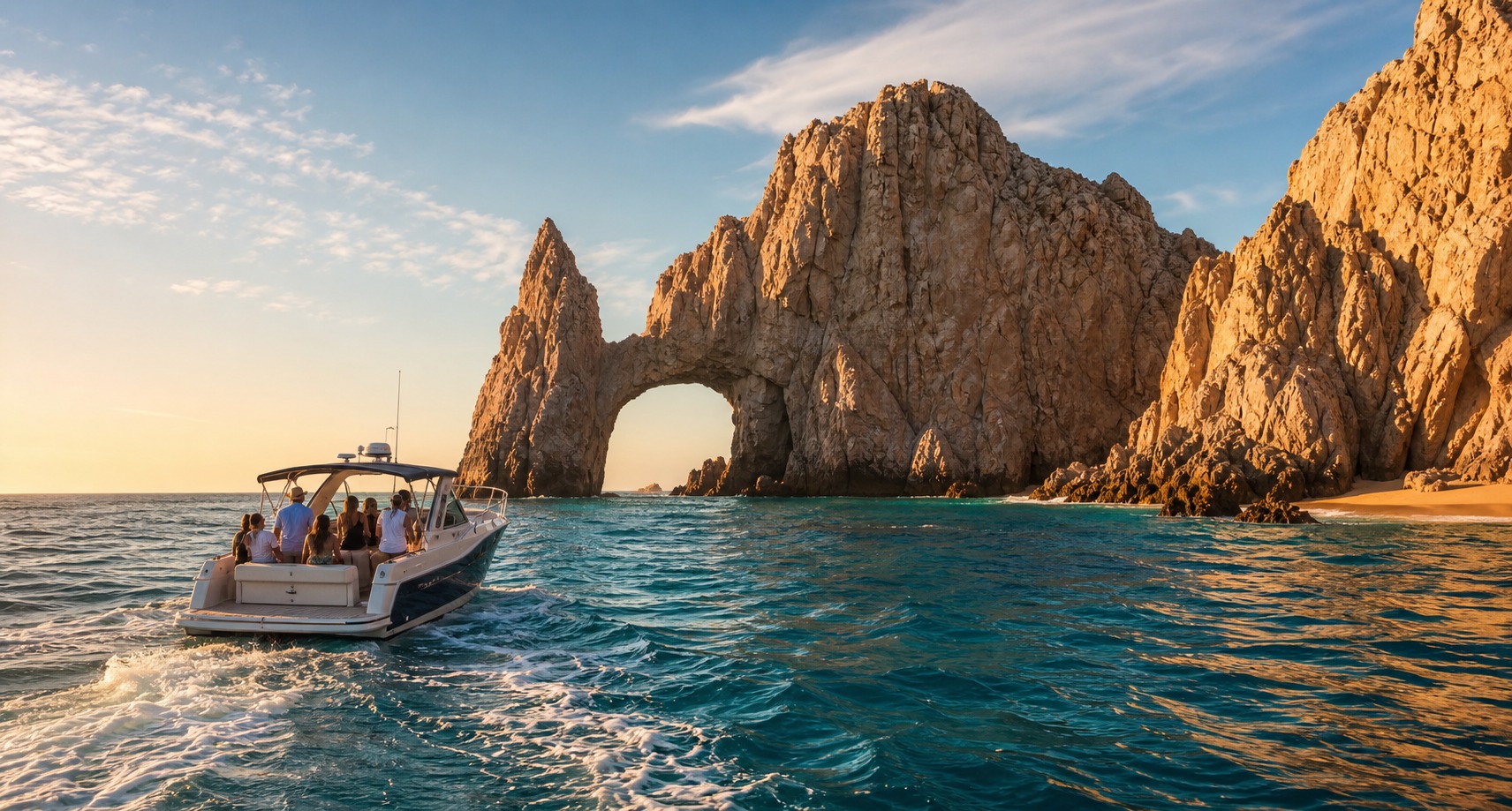 Luxury boat heading toward the Arch in Cabo San Lucas